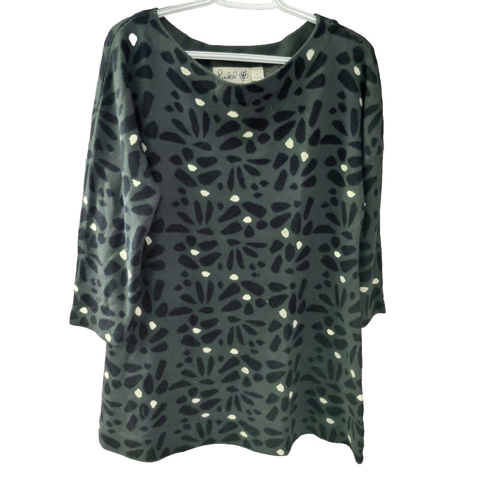 Anthropologie Field Flower Sarina Tunic Sweater Green Black Floral Print Size M